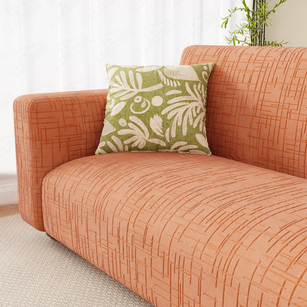 Lukzer Pastel Shades Textured Sofa Cover - Orange Tangled Lines (SC-120-01)