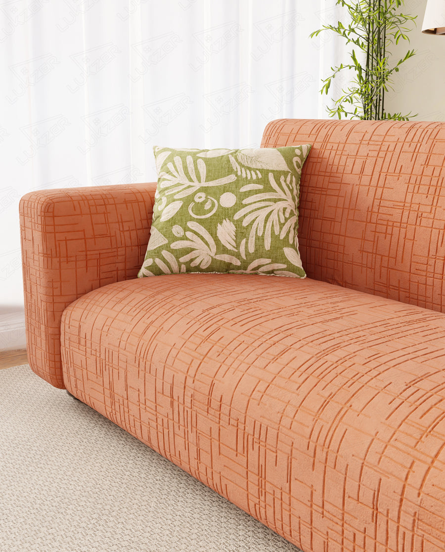 Lukzer Pastel Shades Textured Sofa Cover - Orange Tangled Lines (SC-120-01)
