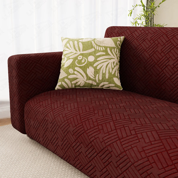 Lukzer Pastel Shades Textured Sofa Cover - Deep Maroon Abstract (SC-172-01)