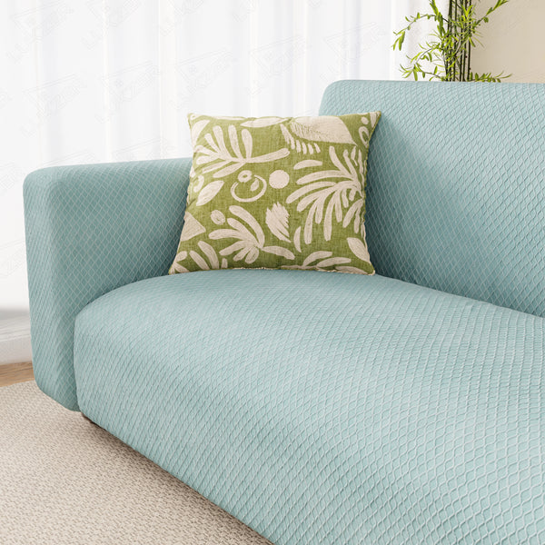 Lukzer Pastel Shades Textured Sofa Cover - Blue Curved Diamond (SC-086-01)