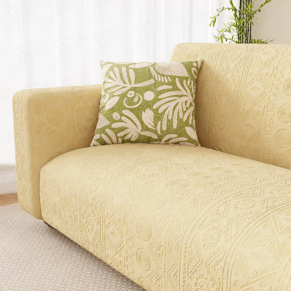 Lukzer Pastel Shades Textured Sofa Cover - Yellow Tribal Design (SC-075-01)