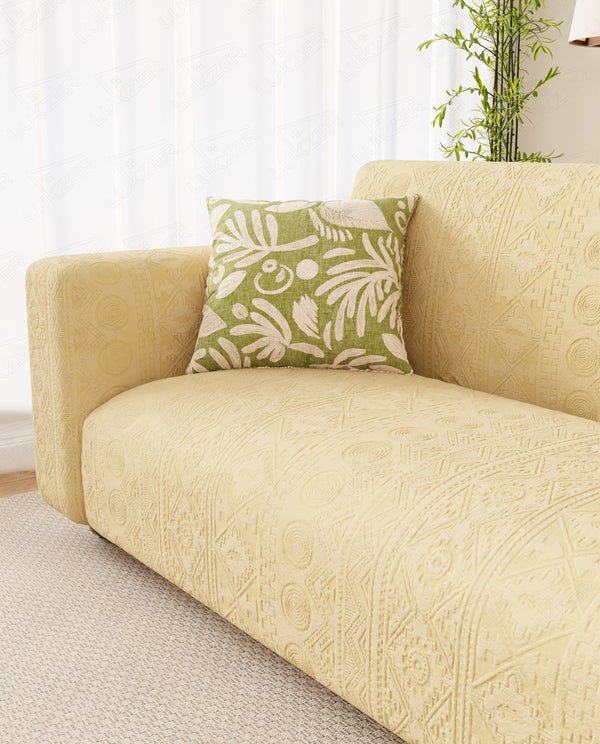 Lukzer Pastel Shades Textured Sofa Cover - Yellow Tribal Design (SC-075-01)