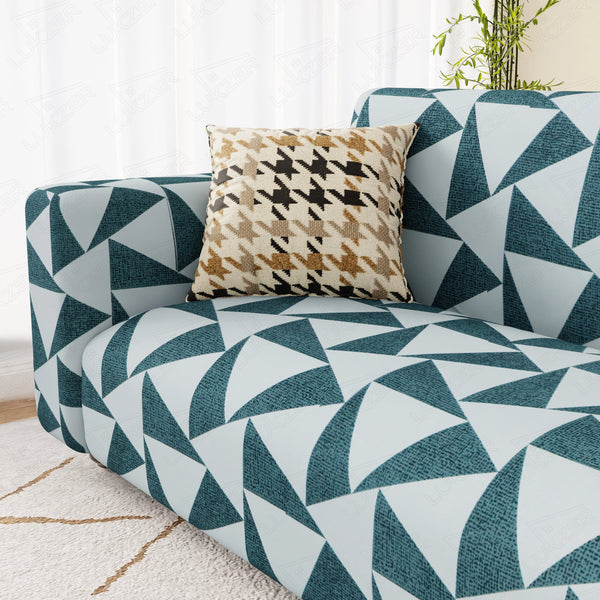 Lukzer Polyester Sofa Cover - Grey & White Triangle (SC-037-01)