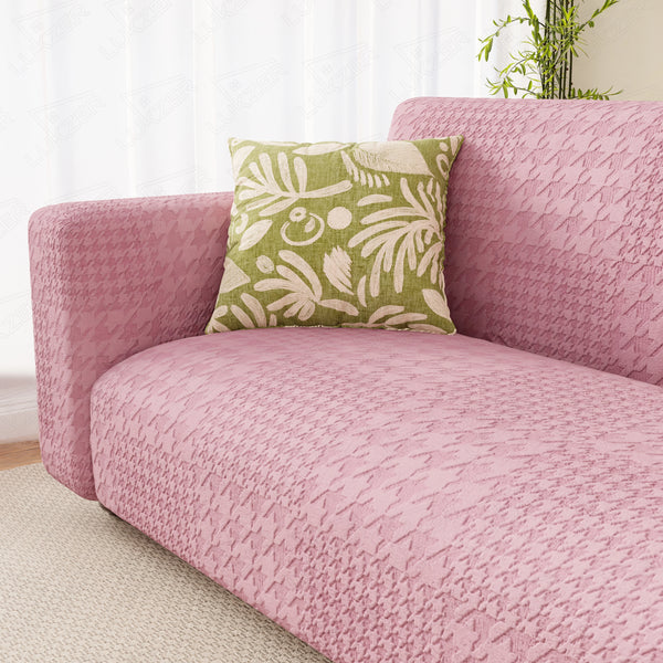 Lukzer Pastel Shades Textured Sofa Cover - Pink Square Knit (SC-175-01)