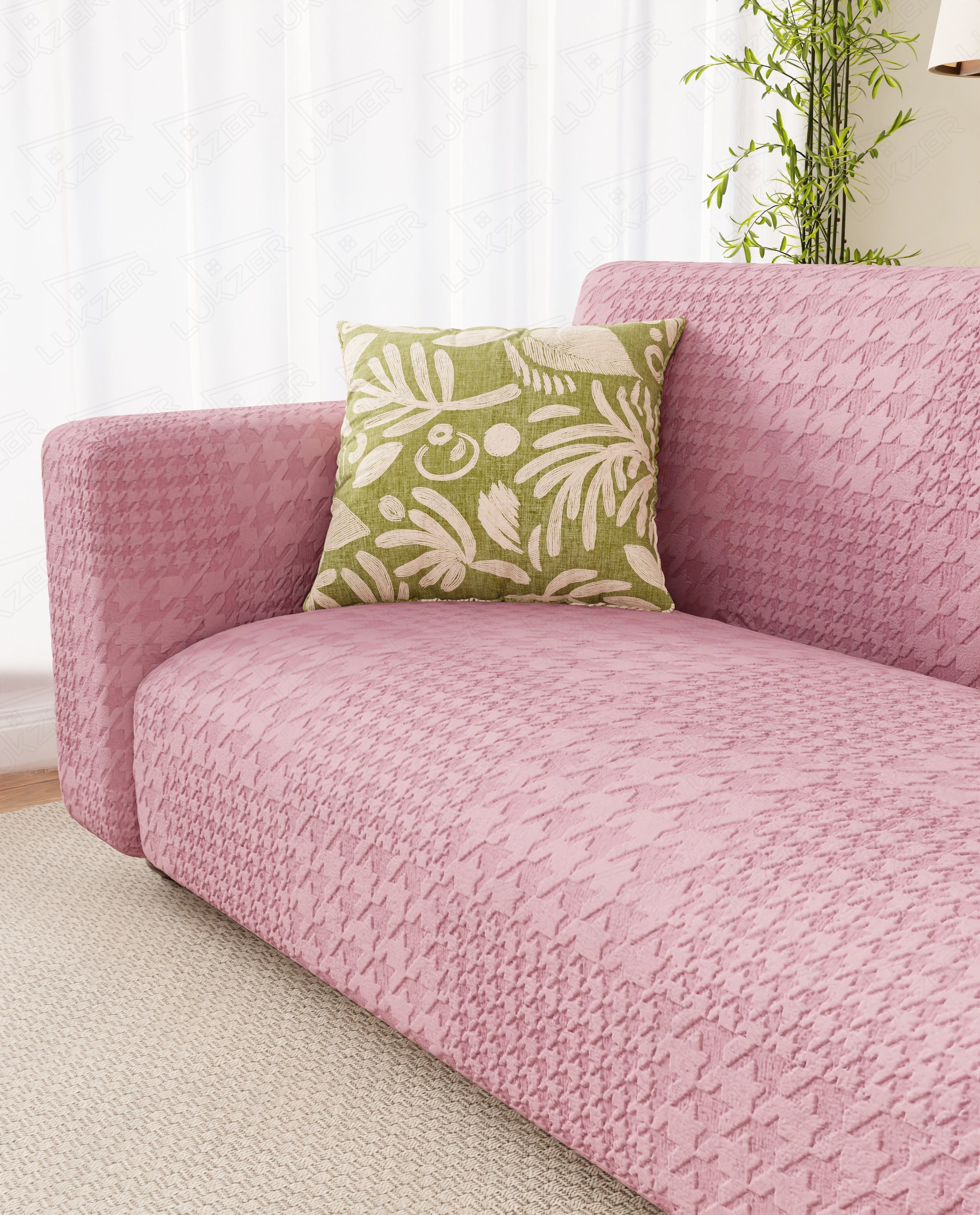 Lukzer Pastel Shades Textured Sofa Cover - Pink Square Knit (SC-175-01)