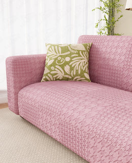 Lukzer Pastel Shades Textured Sofa Cover - Pink Square Knit (SC-175-01)