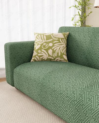 Lukzer Pastel Shades Textured Sofa Cover  Green Grid Maze (SC-107-01)