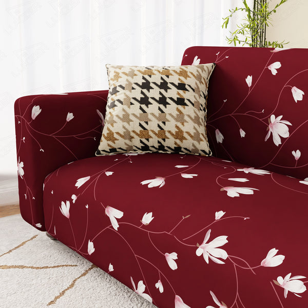 Lukzer Polyester Sofa Cover Maroon Flower (SC-009-01)