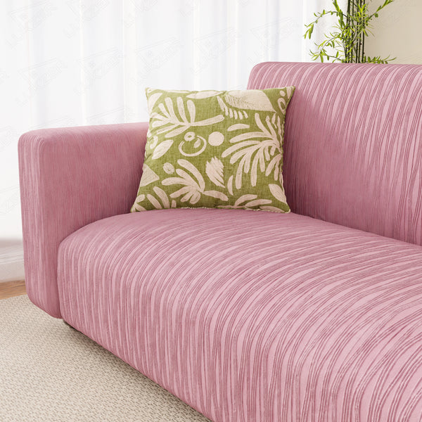 Lukzer Pastel Shades Textured Sofa Cover - Pink Wavy Stripes (SC-084-01)