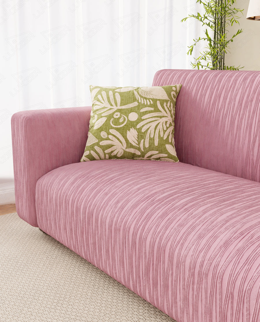 Lukzer Pastel Shades Textured Sofa Cover - Pink Wavy Stripes (SC-084-01)
