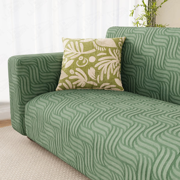 Lukzer Pastel Shades Textured Sofa Cover -  Green Ripple Lines (SC-160-01)