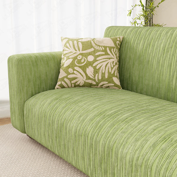 Lukzer Pastel Shades Textured Sofa Cover - Green Wavy Stripes (SC-081-01)