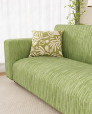 Lukzer Pastel Shades Textured Sofa Cover - Green Wavy Stripes (SC-081-01)
