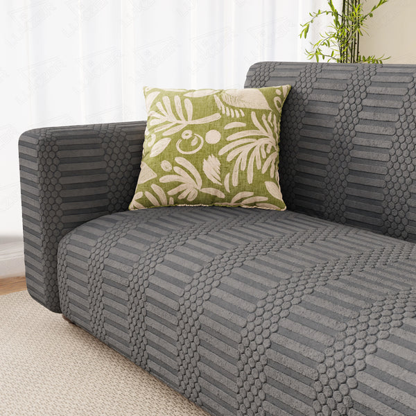 Lukzer Pastel Shades Textured Sofa Cover - Dark Grey Dotted Stripe (SC-133-01)