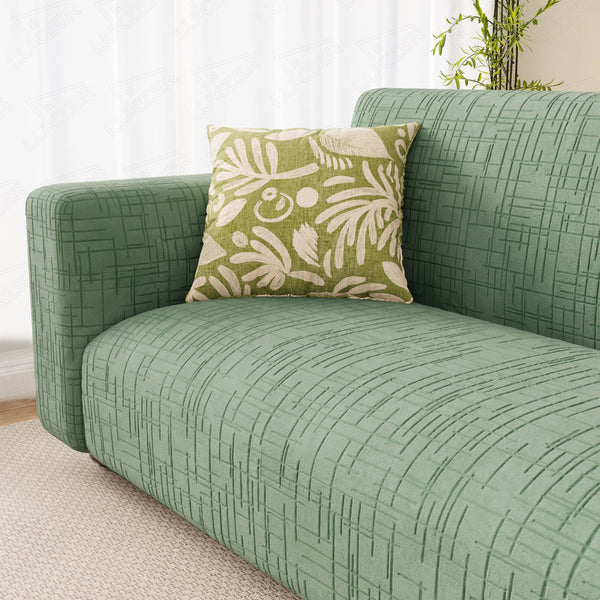 Lukzer Pastel Shades Textured Sofa Cover - Green Tangled Lines (SC-121-01)