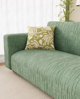 Lukzer Pastel Shades Textured Sofa Cover - Green Tangled Lines (SC-121-01)