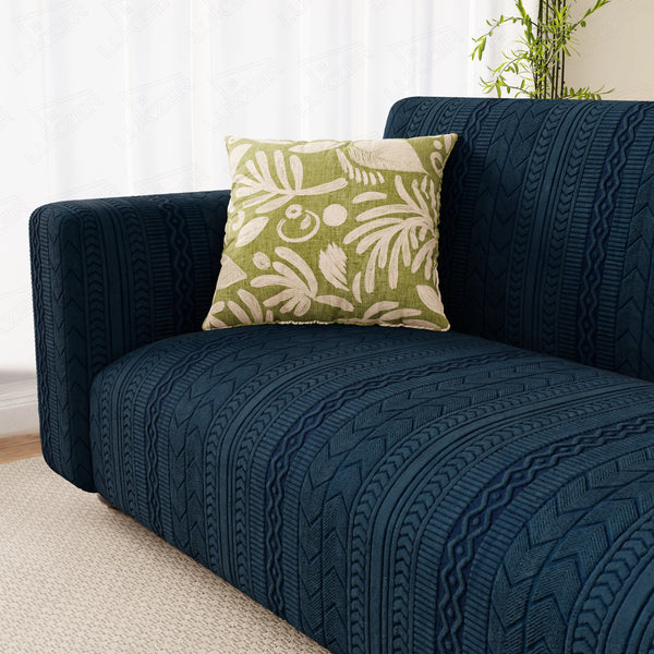 Lukzer Pastel Shades Textured Sofa Cover - Marine Blue Zigzag (SC-139-01)
