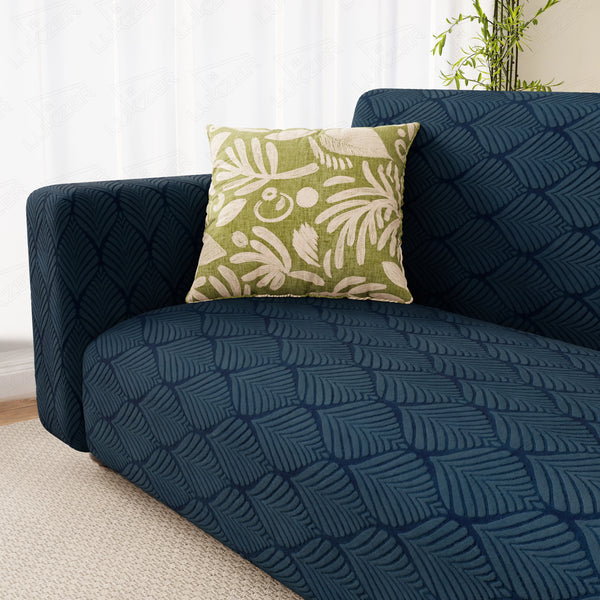 Lukzer Pastel Shades Textured Sofa Cover -  Marine Blue Leaf Trail (SC-131-01)