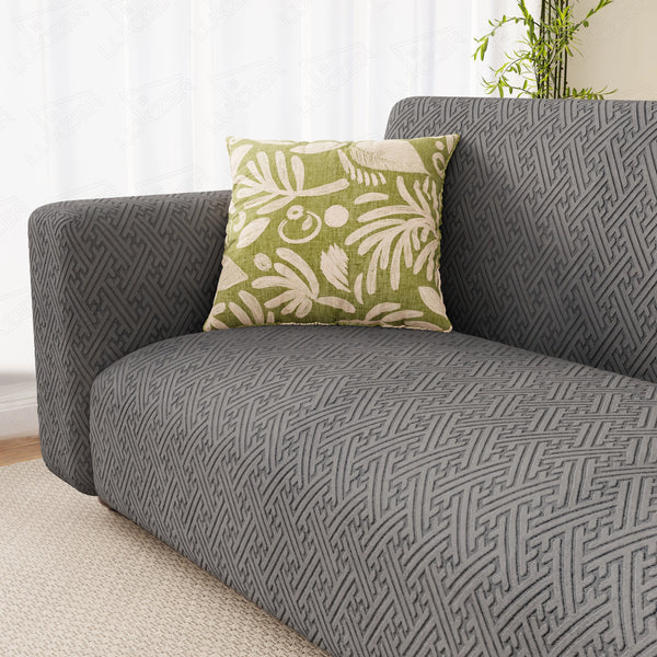 Lukzer Pastel Shades Textured Sofa Cover Dark Grey Grid Maze (SC-104-01)