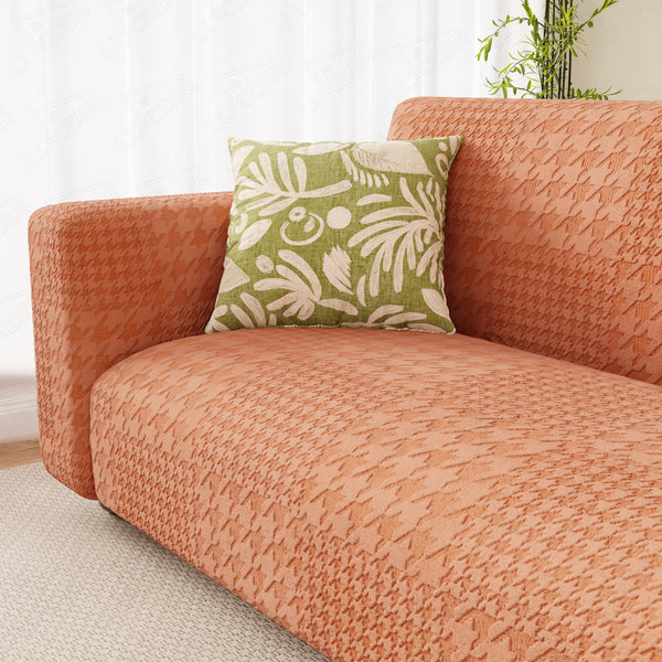 Lukzer Pastel Shades Textured Sofa Cover - Orange Square Knit (SC-176-01)