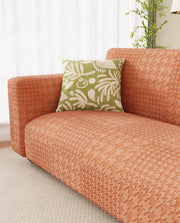 Lukzer Pastel Shades Textured Sofa Cover - Orange Square Knit (SC-176-01)