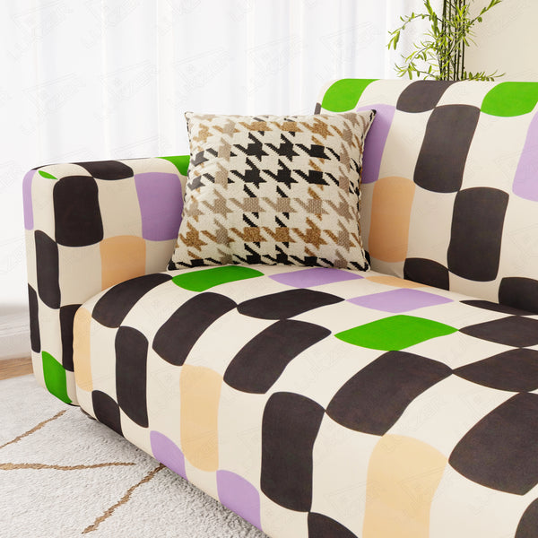 Lukzer Polyester Sofa Cover - Multi Color Square (SC-041-01)