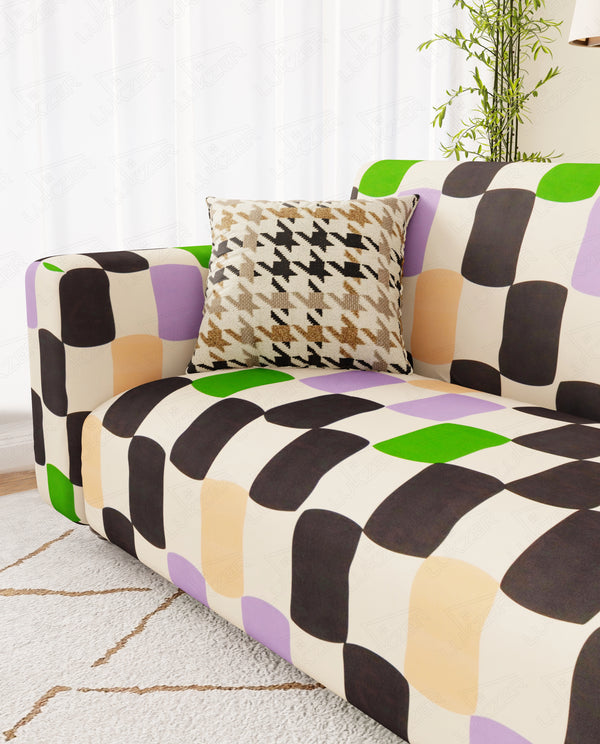 Lukzer Polyester Sofa Cover - Multi Color Square (SC-041-01)