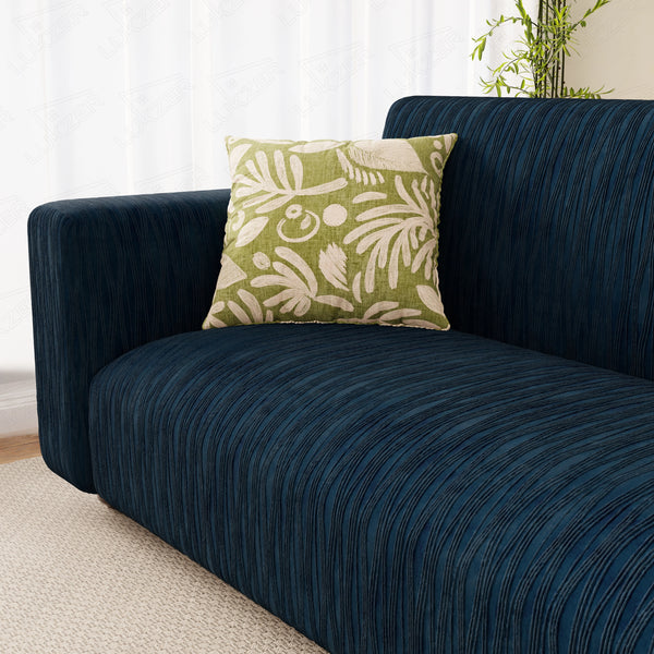 Lukzer Pastel Shades Textured Sofa Cover - Marine Blue Wavy Stripes (SC-149-01)