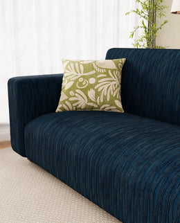 Lukzer Pastel Shades Textured Sofa Cover - Marine Blue Wavy Stripes (SC-149-01)