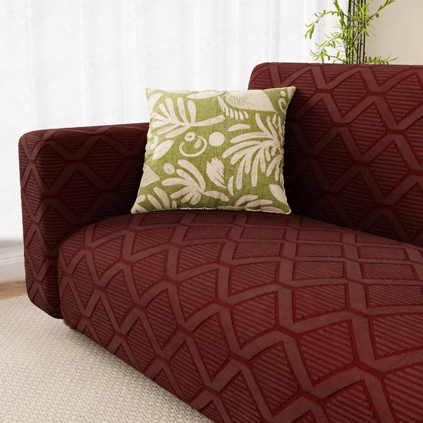 Lukzer Pastel Shades Textured Sofa Cover -  Deep Maroon Diamond (SC-158-01)