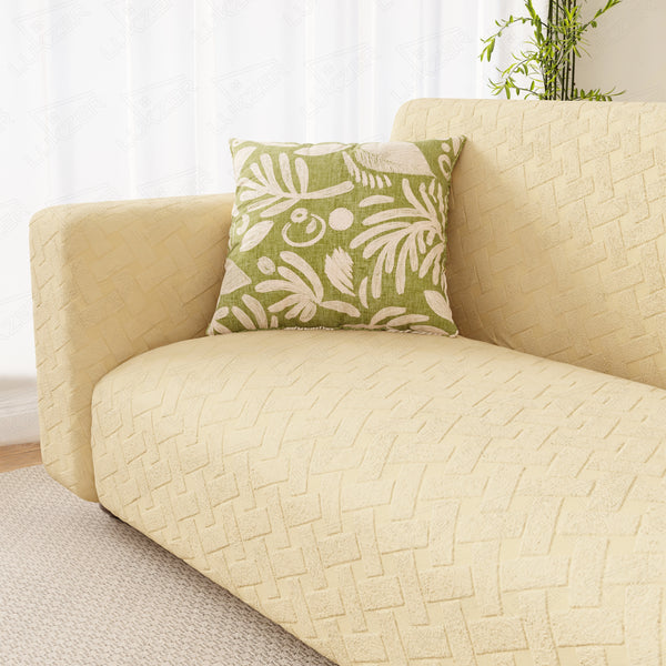 Lukzer Pastel Shades Textured Sofa Cover - Yellow Basket Weave (SC-112-01)