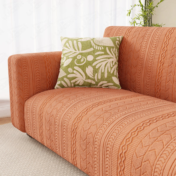 Lukzer Pastel Shades Textured Sofa Cover - Orange Zigzag (SC-079-01)