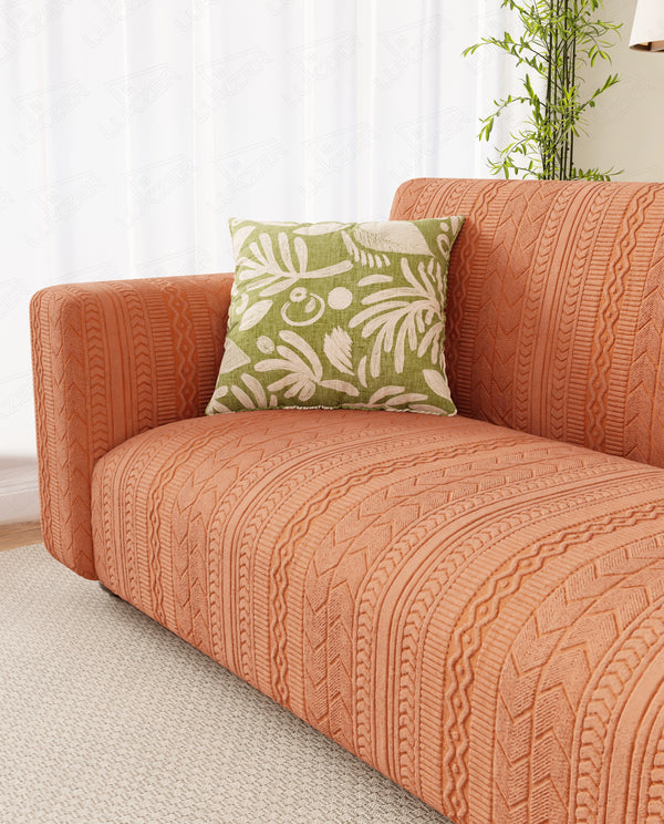 Lukzer Pastel Shades Textured Sofa Cover - Orange Zigzag (SC-079-01)