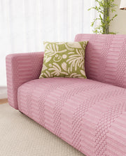 Lukzer Pastel Shades Textured Sofa Cover - Pink Dotted Stripe (SC-068-01)
