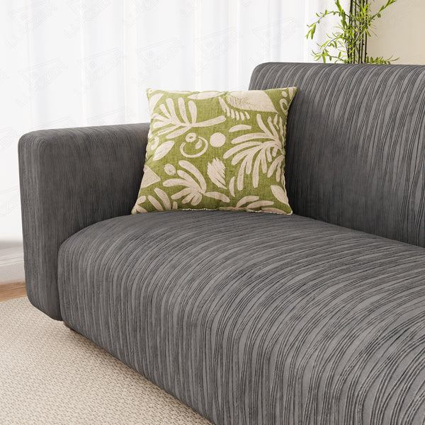 Lukzer Pastel Shades Textured Sofa Cover - Dark Grey Wavy Stripes (SC-147-01)
