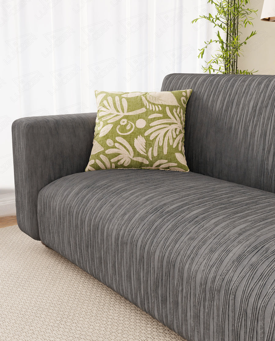 Lukzer Pastel Shades Textured Sofa Cover - Dark Grey Wavy Stripes (SC-147-01)