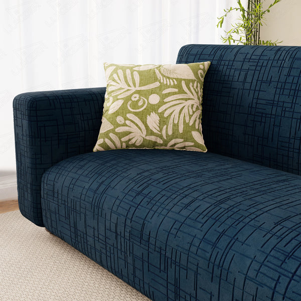 Lukzer Pastel Shades Textured Sofa Cover - Marine Blue Tangled Lines (SC-124-01)