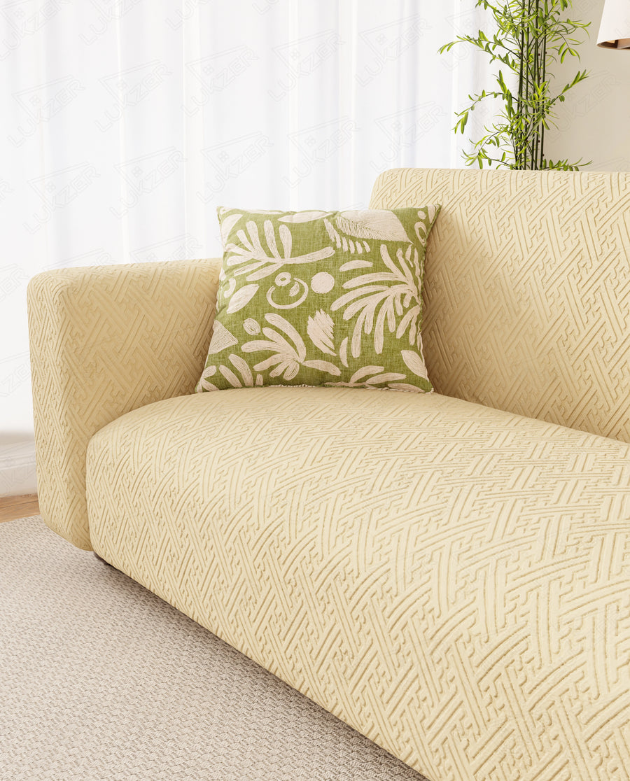 Lukzer Pastel Shades Textured Sofa Cover Yellow Grid Maze (SC-105-01)