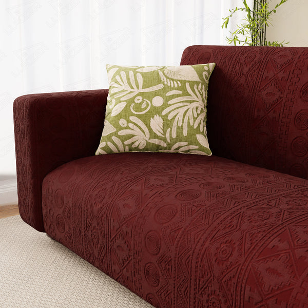 Lukzer Pastel Shades Textured Sofa Cover - Deep Maroon Tribal Design (SC-135-01)