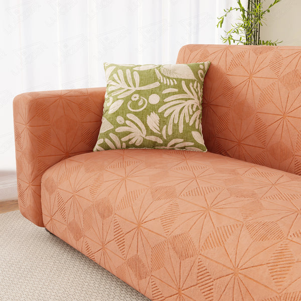 Lukzer Pastel Shades Textured Sofa Cover - Orange Starlight Grid (SC-142-01)