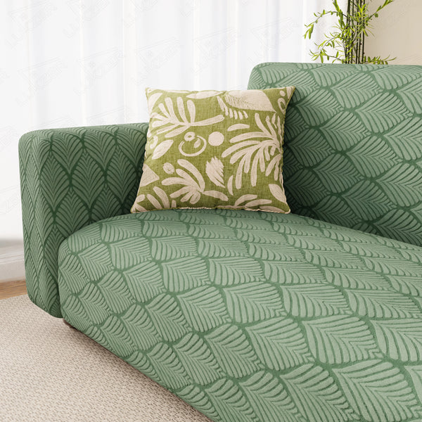 Lukzer Pastel Shades Textured Sofa Cover -  Green Leaf Trail (SC-128-01)