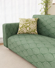 Lukzer Pastel Shades Textured Sofa Cover -  Green Leaf Trail (SC-128-01)