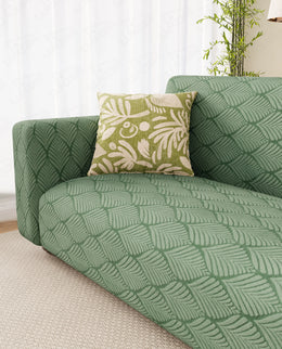 Lukzer Pastel Shades Textured Sofa Cover -  Green Leaf Trail (SC-128-01)