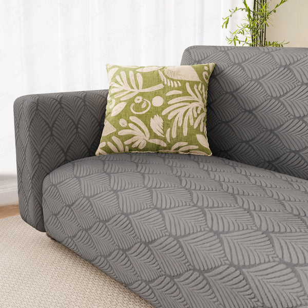 Lukzer Pastel Shades Textured Sofa Cover -  Dark Grey Leaf Trail (SC-125-01)