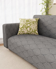 Lukzer Pastel Shades Textured Sofa Cover -  Dark Grey Leaf Trail (SC-125-01)