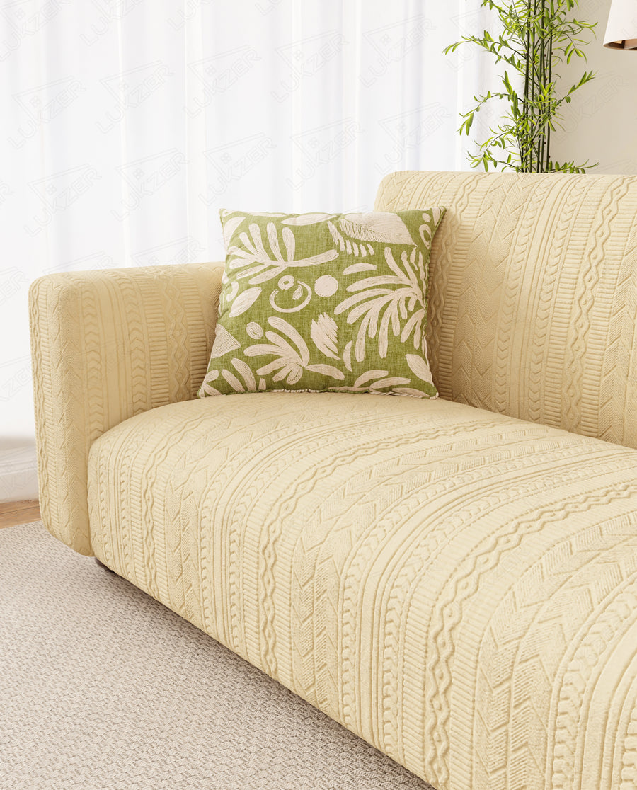 Lukzer Pastel Shades Textured Sofa Cover - Yellow Zigzag (SC-080-01)