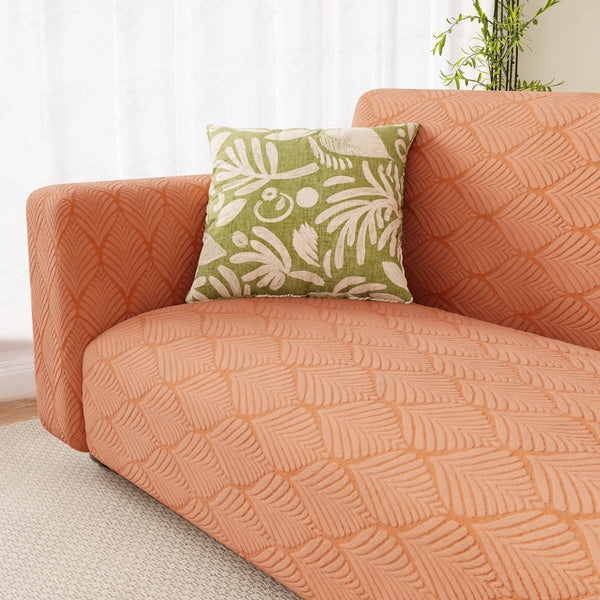 Lukzer Pastel Shades Textured Sofa Cover - Orange Leaf Trail (SC-127-01)