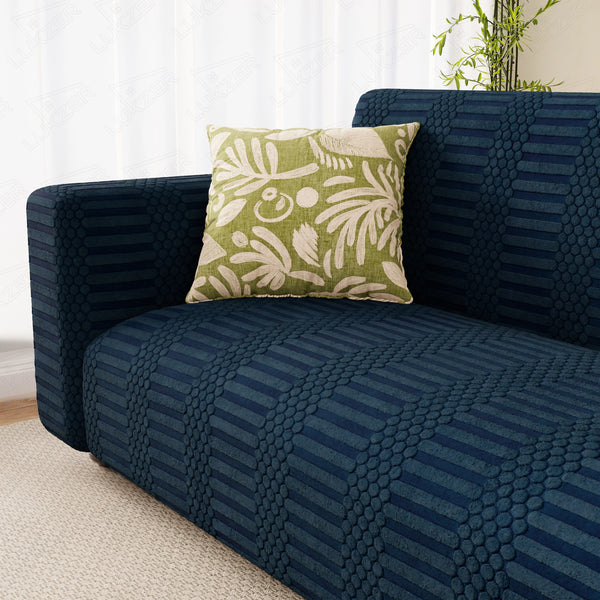 Lukzer Pastel Shades Textured Sofa Cover - Marine Blue Dotted Stripe (SC-134-01)