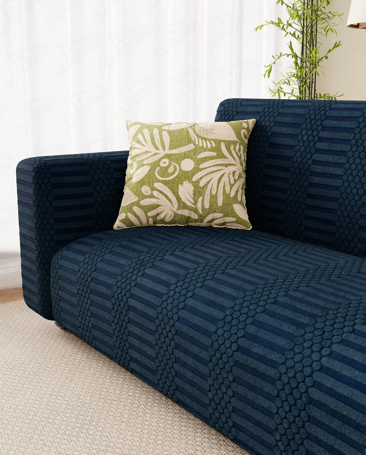 Lukzer Pastel Shades Textured Sofa Cover - Marine Blue Dotted Stripe (SC-134-01)