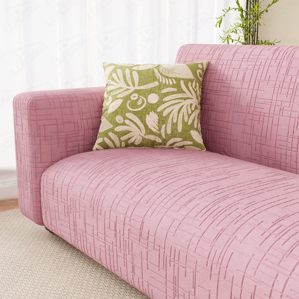 Lukzer Pastel Shades Textured Sofa Cover - Pink Tangled Lines (SC-122-01)